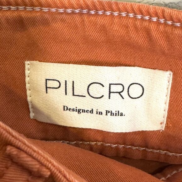 Pilcro Pants Womens 31 Orange Wide Leg Cropped High Rise Twill Utility Stretch - Picture 3 of 8